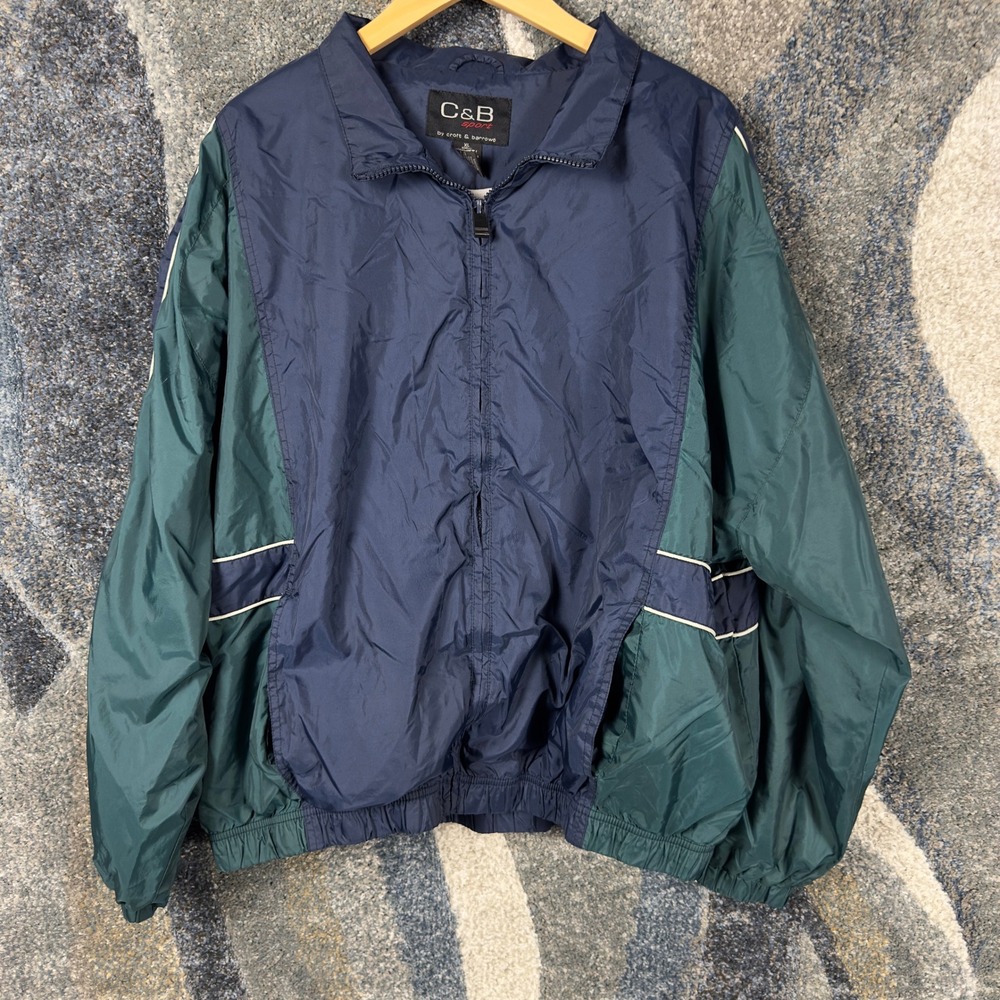 Vintage C&B Sport Croft & Barrow Windbreaker Mens XL Blue Green Track‎ Suit Zip